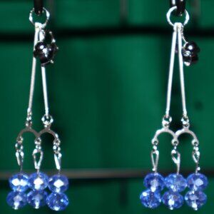 Handmade Clip-On Earrings - BEAUTIFUL 12 8mm Blue Round Crystal Beads - CFH 27